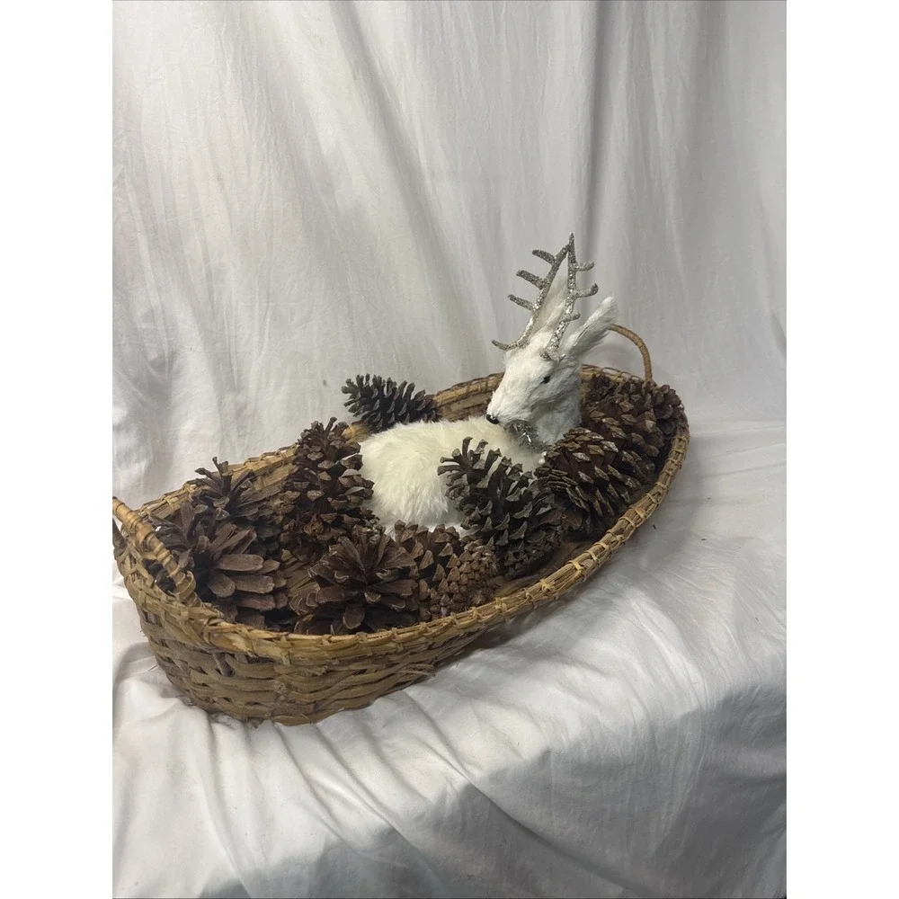 Antique Large Oval Oak Wood Splint Gathering Baguettes Basket Handles Primitive